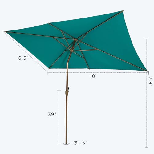 6.5FT Outdoor Patio Umbrella Outdoor Table Umbrella with Crank Market Umbrella 6 Sturdy Ribs UV Protection Waterproof and Push Button Tilt for Garden Deck Backyard Pool