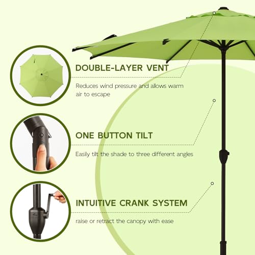 9FT Lyon Outdoor Patio Umbrella Outdoor Table Umbrella with Crank Market Umbrella 8 Sturdy Ribs UV Protection Waterproof and Push Button Tilt for Garden Deck Backyard Pool