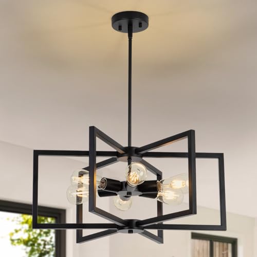 23.6” Black Chandelier for Dining Room 6 Light Kitchen Chandelier over Table Farmhouse Dining Room Light Fixtures Over Table (6 Count)