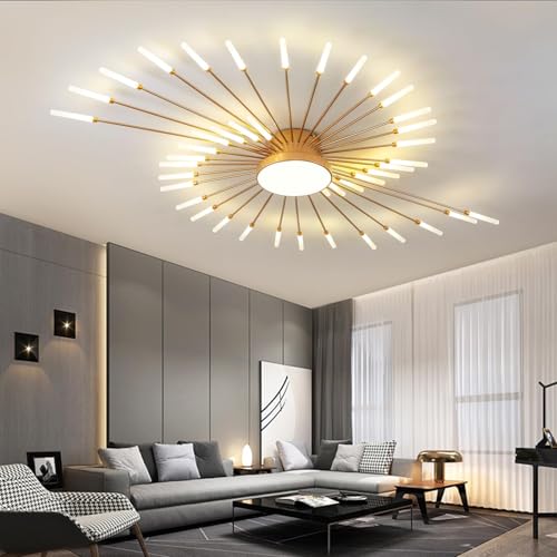 50.4" Ceiling Light Modern Flower Shape Ceiling Lamp for Living Room Dining Room Semi Flush Mount Metal Acrylic Sputnik Firework Petal LED Lighting Fixture