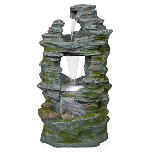 WIN1648 39" Stacked Stone Rainforest Fountain with Cool White LED Lights