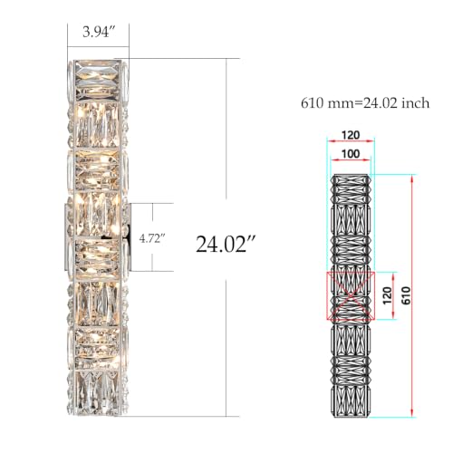 24 Inch Luxury Crystal Wall Sconce Chrome Wall Lighting