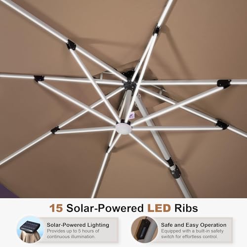 Cantilever Umbrella 12ft Solar LED Light Double Top (12 Feet)