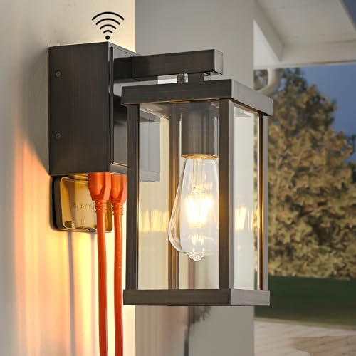 Porch Lights with GFCI Outlets Dusk to Dawn Outdoor Wall Lights Waterproof Exterior Lighting Fixtures Modern Outside Lights Wall Mount for House Patio Garage