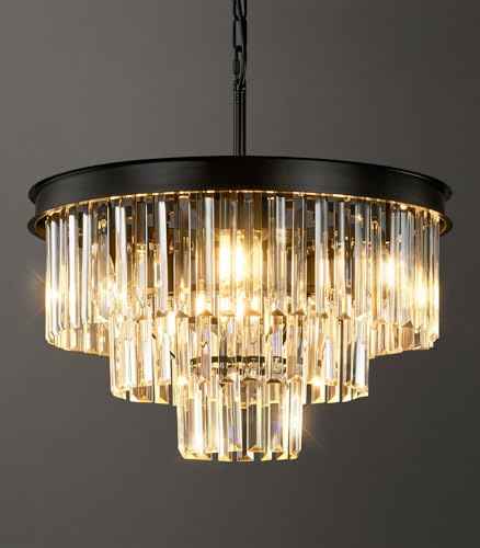 Black Crystal Chandeliers For Dining Room: 20" Modern Luxury Chandelier For Bedroom - Round Crystals Ceiling Pendant Lighting Fixtures For Living Room Entryway Kitchen Over Table Island Foyer 9 Light