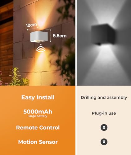 Motion Sensor Wall Light with Remote Control 3 Colors Wireless Wall Lamp LED Indoor Up and Down Wall Sconce 5000mAh Rechargeable Battery Powered Wall Lamps Brightness Adjustable
