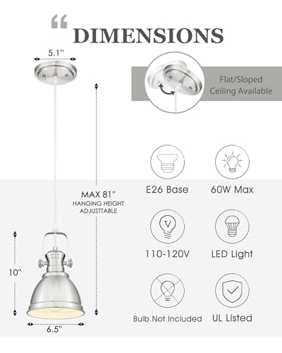 2 Pack Brushed Nickel Pendant Lights Kitchen Island (2 Count)