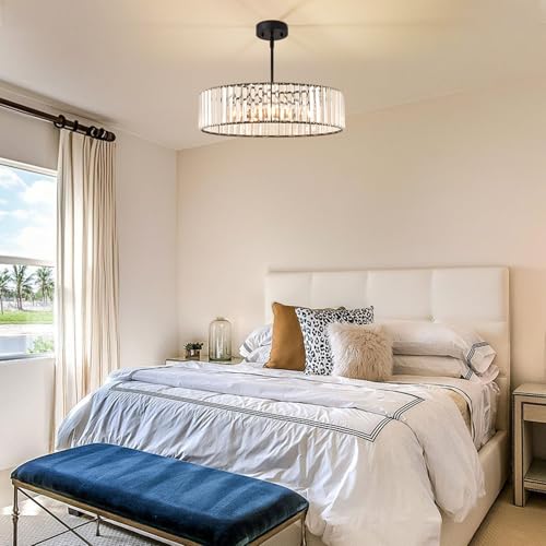 Crystal Blcak Semi Flush Ceiling Light 19.68 Inch