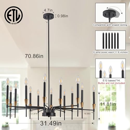 Dining Room Black Gold Chandelier 14 Lights Modern Lighting Fixtures