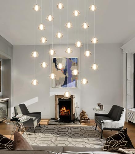 24 Lights Modern Crystal Rectangular Chandelier LED Raindrop Ceiling Pendant Light Crystal Lighting Fixture for Living Room Hotel Staircase Hallway Foyer Entryway Bedroom Gold (24 Count)
