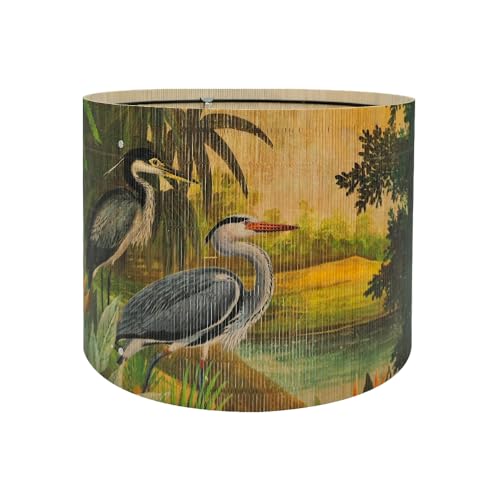 Rustic And Retro Bamboo Drum Lamp shade Tropical Colorful Animals Design