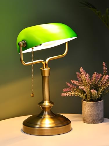 Traditional Banker's Desk Lamp with Glass Shade