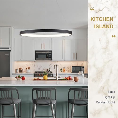 Modern LED Pendant Light Black Ring Chandelier 24" Dimmable Flush Mount Pendant Chandelier for Dinning Room Office Kitchen Living Room