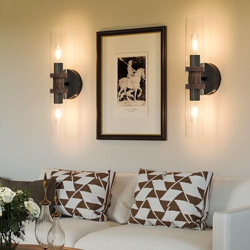 Black & Walnut Wireless Battery Operated Wall Sconce with Remote (2 Count)
