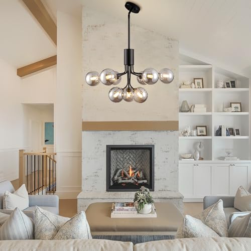 9 Light Smoked Glass Chandelier Globe Sputnik Chandeliers Dia 26.7''
