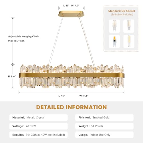 Gold Oval Crystal Chandelier L45.3 inch