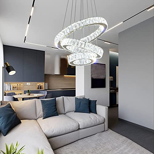 Dimmable Modern LED Chandelier 3 Ring Pendant Light Crystal Chandelier for Dining Room Living Room Bedroom