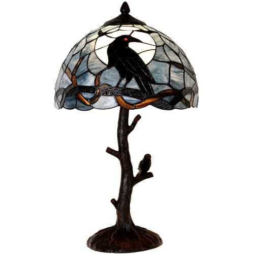 L10956 Tiffany Style Stained Glass Raven Table Lamp