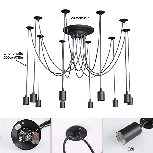 Vintage Edison Multiple Ajustable DIY Ceiling Spider Lamp Light Pendant Lighting Chandelier Modern Chic Industrial Dining with Romote Control