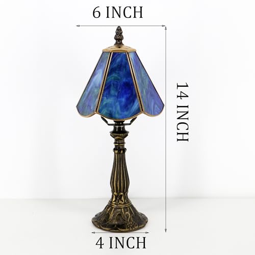 Small Tiffany Style Table Lamp Sea Blue Stained Glass Lamp 14 Inch