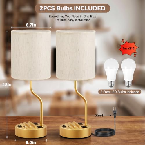 Bedside Lamps for Bedroom Set (2 Count)