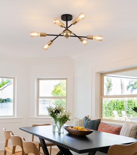 Modern Semi Flush Mount Ceiling Light Fixture Black and Gold Close to Ceiling Light 6