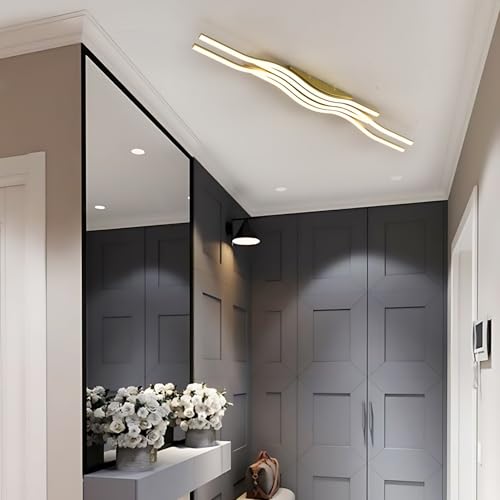 Gold Modern Light Fixture Flush Mount Led Ceiling Lights Dimmable Close to Ceiling Light Fixture with Remote Modern Dining Room Light Fixture for Hallway