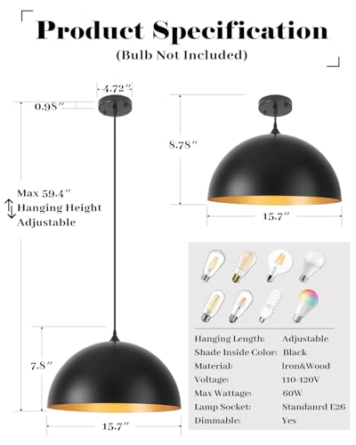 Black Pendant Lights Kitchen Island (2 Count)