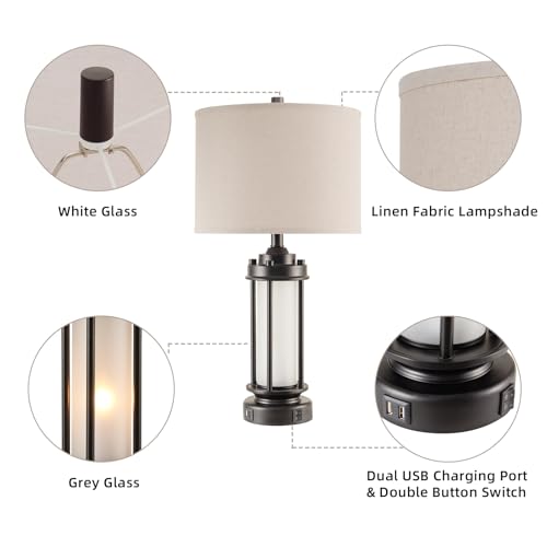 25'' Set of 2 Modern Table Lamps for Bedroom with 2 USB C+A Ports (2 Count)