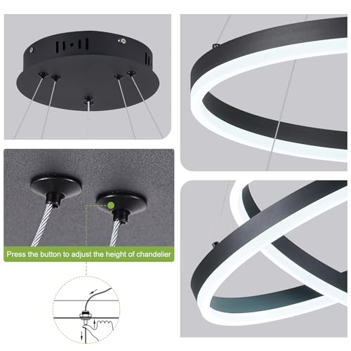 2 Rings Modern LED Chandelier Black for Dining Room