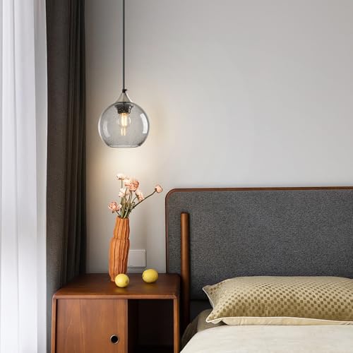 Light Grey Glass Pendant Lights Kitchen Island Globe Pendant Light Fixtures Modern Pendant Lighting for Bedroom Living Dining Room Light Fixture