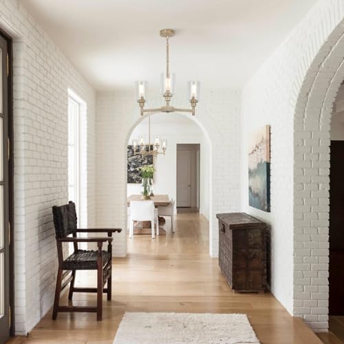 3 Light Fake Wood Rustic Chandeliers for Dining Room with Clear Glass Cover