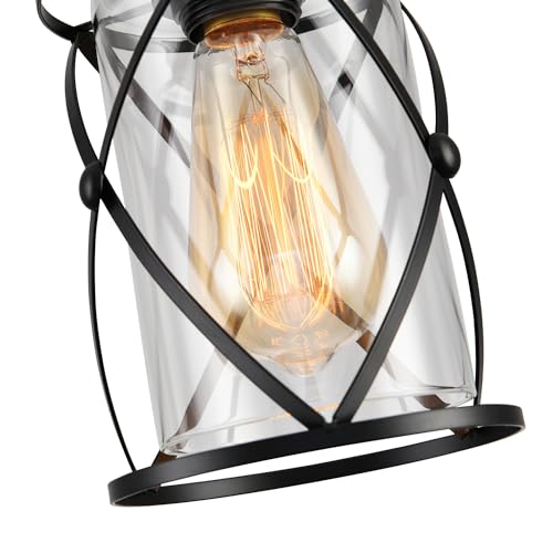 3 Lights Industrial Pendant Light with Glass Shade Matte Black Pendant Lighting Adjustable Industrial Retro Style Hanging Light