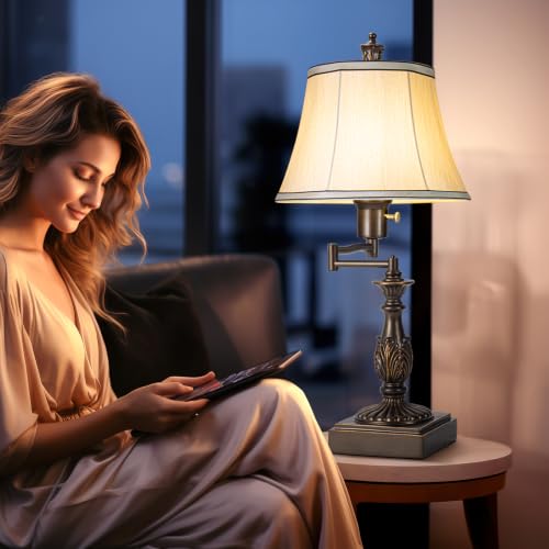 350° Swing Arm Table Lamp Set of 2 with USB Ports for Bedroom