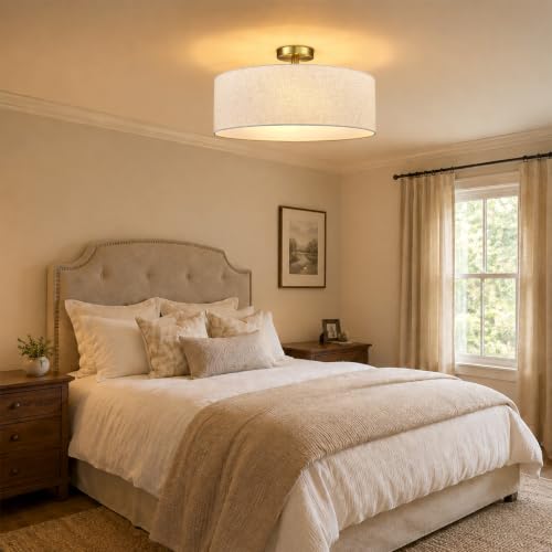 20 Inch Drum Semi Flush Mount Ceiling Light Fixture Gold