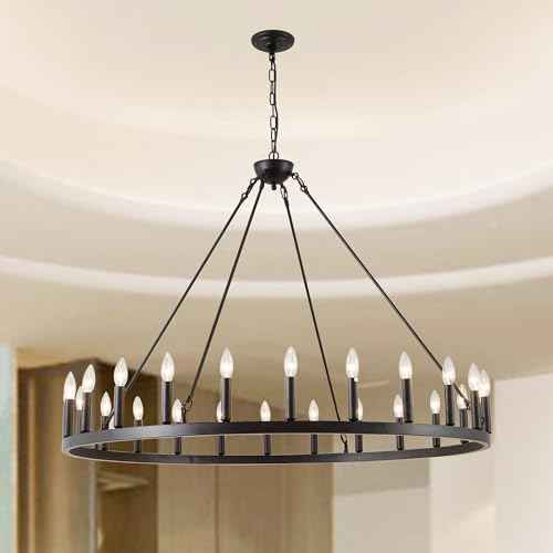 Black Wagon Wheel Chandelier Kitchen Table Lighting 24 Lights Rustic Farmhouse Dining Room Lights Chandeliers Industrial Pendant Lighting for Dining Room Kitchen Island (6 Count)