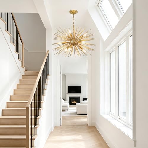 24in 9 Lights Gold Sputnik Chandelier Mid