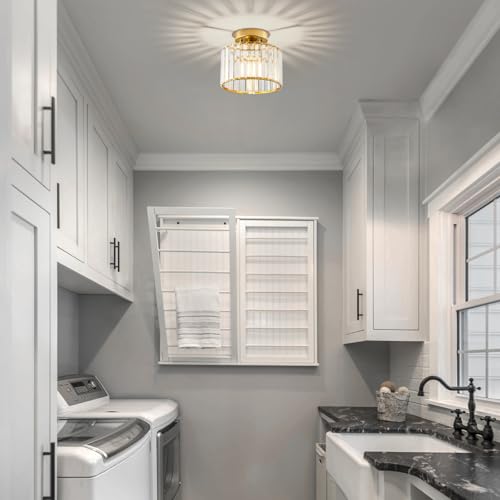 Crystal Gold Semi Flush Ceiling Light 8.66 Inch