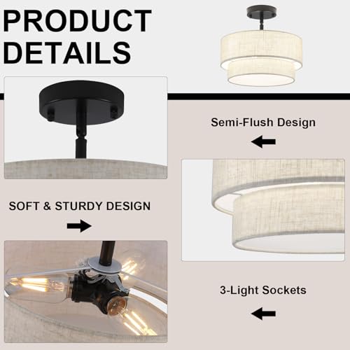 3 Light Semi Flush Mount Ceiling Light