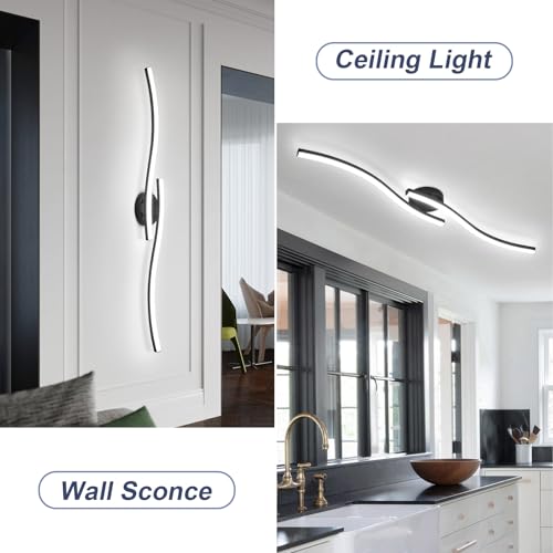 39.37Inch Linear Ceiling Light 6000K Black Modern Ceiling Light Fixture 28W Long Flush Mount Ceiling Lamp for Hallway