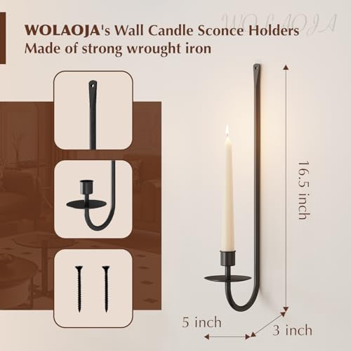 Metal Wall Candle Sconce Holder Set of 2 Wall Mount Candle Holder Pillar Holder Black Modern Wall Candle Sconces Hanging for Living Room Farmhouse Fireplace Wedding (2 Count)