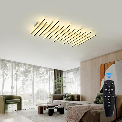 15 Lights Linear Modern Ceiling Light 43.3 inch Dimmable LED Chandelier Semi Flush Mount Light Fixture for Dining Room Kitchen Island Living Room