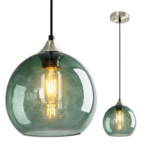 Gray Green Glass Pendant Lights Kitchen Island Lighting Globe Pendant Light Fixtures Modern Pendant Lighting for Kitchen Island Bedroom Living Dining Room Light Fixture
