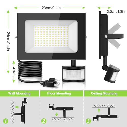 2 Pack 100W LED Flood Lights with Motion Sensor (2 Count)