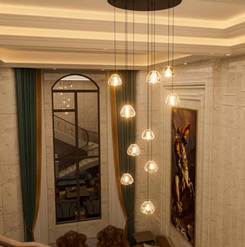 LED Chandeliers for Dining Room Adjust High Ceiling Chandelier Light Fixtures Entrance LED Dimmable Ceiling Pendant Drops Light Remote Lights for Living Room Stairwell 2700K 6000K