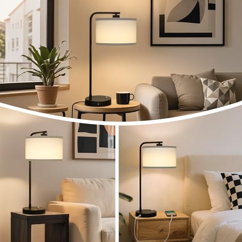 Table Lamp for Bedroom with USB C+A Ports
