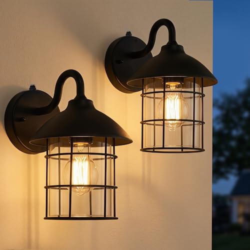 2 Pack Dusk to Dawn Outdoor Wall Lights (Black / 2 Pack)