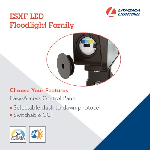 All-in-One LED Flood Light, Waterproof LED Outdoor Light Fixture with Adjustable Color Temperature, Knuckle Mount Dusk to Dawn Outdoor Lighting, MVOLT (ESXF1)