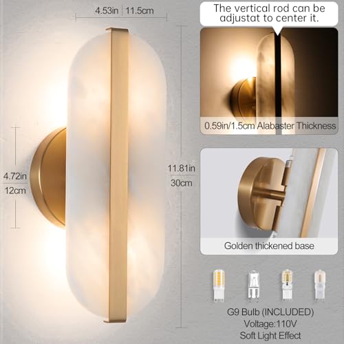 Natural Alabaster Wall Sconces Set of Two Marble Wall Sconces Hardwired