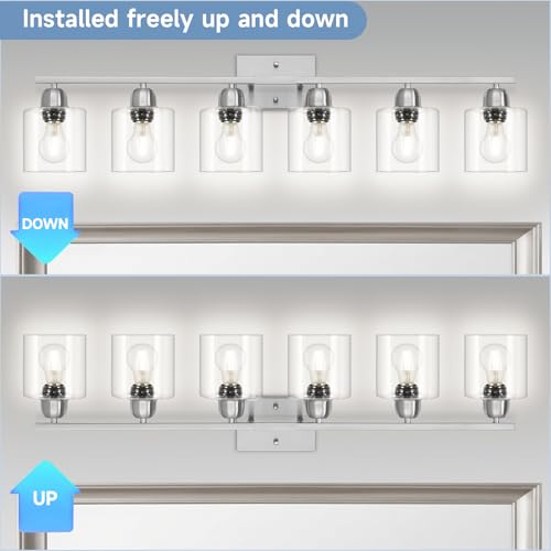 Modern Brushed Nickel 6 Light Bathroom Light Fixtures